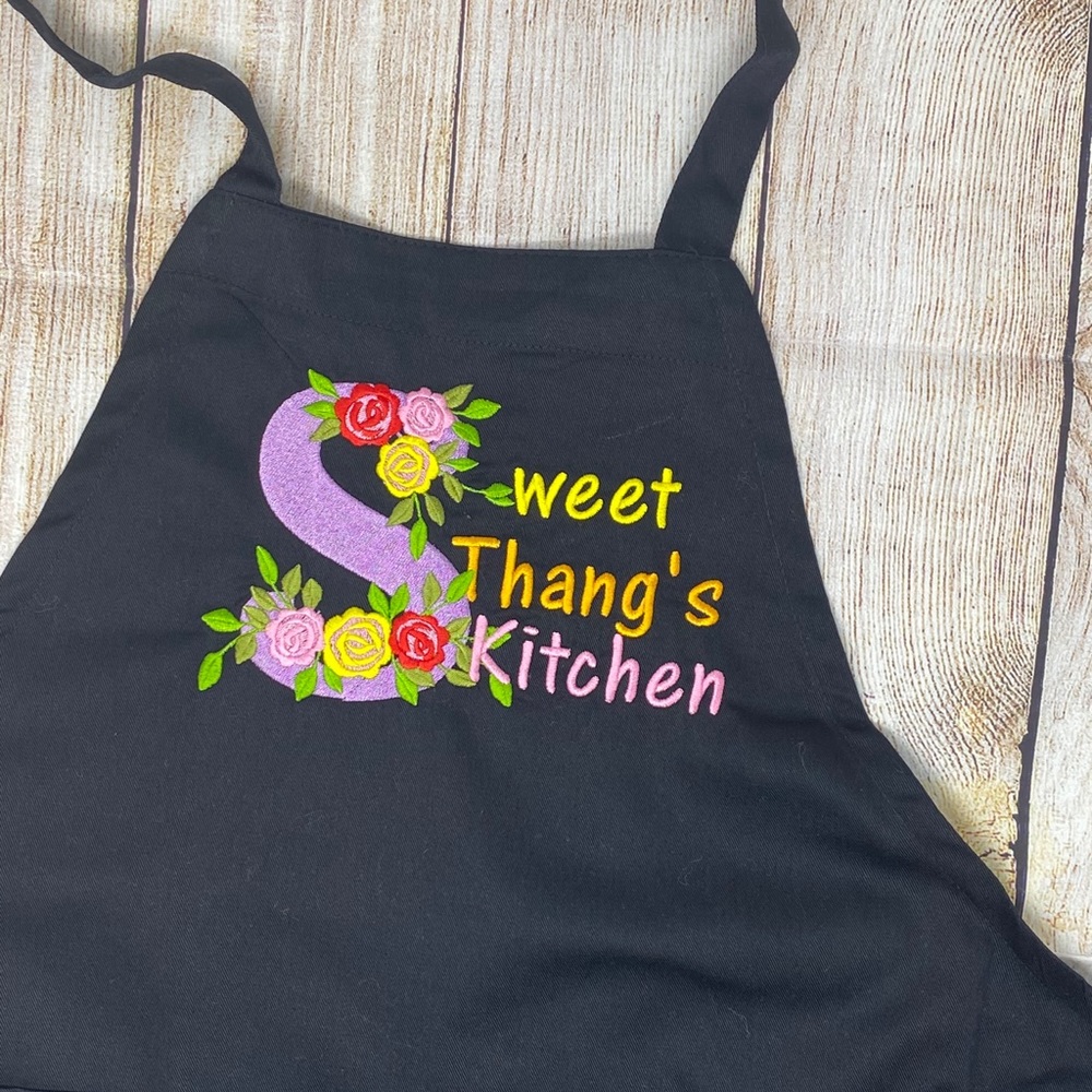 Embroidered Flower Initial Apron